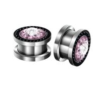 Hoisy Kit Dilatadores Oreja 2 Piezas, Tunel Dilatador 8mm, Redondo con Circonita, Acero Inoxidable, Piercing Mujer Oreja Plata