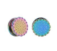 Hoisy Pack de 2 Dilatador Oreja, Expansores de Oreja 8mm, Redondo con Flor, Acero Inoxidable, Plugs Tunnels Multicolor