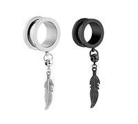 Hoisy Pack de 2 Juego de Expansores de Oreja, Kit Expansores Oreja 20mm, Redondo con Hoja, Acero Inoxidable, Plugs Tunnels Plata Negro