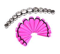 Hoisy Pack de 24 Tunel Dilatacion, Dilataciones Tuneles 10mm-20mm, Set Dilatadores Oreja Conos, Acero Inoxidable, Dilatadores para Oreja Hombre Rosa