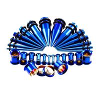 Hoisy Pack de 28 Kit Dilatador, Set de Piercing Oreja 2mm-10mm, Set de Piercing Oreja Conos y Redondos, Acero Inoxidable, Dilataciones Orejas Tunel Azul Oscuro