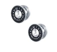 Hoisy Set de 2 Dilatadores Oreja, 16mm Dilatador Oreja, Patrón de Reloj Vintage, Acero Inoxidable, Piercing para Oreja Hombre Plata