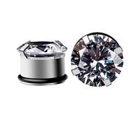 Hoisy Set de 2 Expansores Oreja, 16mm Juego de Expansores, Redondo Circonita, Acero Inoxidable, Plugs Tunnels Plata