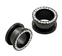 Hoisy Set de 2 Kit de Expansores Oreja, 5mm Dilatador Oreja, con Circonita Negro, Acero Inoxidable, Piercing para Hombre Oreja Negro
