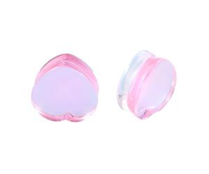 Hoisy Set de 2 Set de Piercing Oreja, 12mm Dilatador Tunel, Corazón, Vidrio, Dilataciones Tunel Plug Rosa