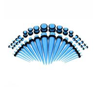 Hoisy Set de 36 Dilataciones, Dilataciones Tunel 1.6mm-10mm, Set Dilatadores Oreja Conos, Acrílico, Dilatador Tunels Tunel Azul
