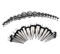 Hoisy Set de 36 Tunel Dilatador Oreja, 1.6mm-10mm Juego Dilataciones Oreja, Set de Piercing Oreja Conos y Redondos, Acero Inoxidable, Dilatadores Hombre Plata