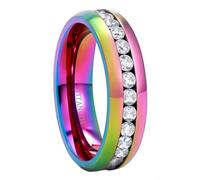 Hoisy Titanio Anillos Grabado Mujer Hombre, 6MM Eternidad Redondo con Circonita Anillo de Colorido Matrimonio Hombre, Tamaño 11(51mm)