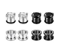 Hoisy Tunel Dilatador Oreja 8 Piezas, Dilatador Oreja 14mm, Aro de Plata Negro con Circonita, Acero Inoxidable, Dilataciones Hombre Plata Negro