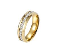 Hoisy Tungsteno Anillo Grabados Personalizados para Hombre, 6MM Eternidad Redondo con Circonita Anillo de Boda Oro para Hombre, Tamaño 30(70mm)