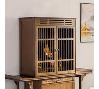 Hoixin Gabinete de Altar Budista de Bambú para el Hogar, Santuario Butsudan de Sobremesa con Puertas Dobles de Rejilla, Parte Superior Ventilada para Estatua de Buda, Oración y Meditación