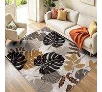 Hoja abstracta alfombra 160 x 230 cm antideslizante lavable, diseño botánico de acuarela monstera tropical, alfombra corta suave para sala de estar, gris