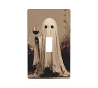 Hoja blanca fantasma con copa de vino tinto cubierta decorativa para interruptor de luz de un solo interruptor, placa de pared para cocina, granja, dormitorio, baño, decoración artística