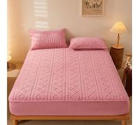 Hoja de Bolsillo Extra Profunda y 2 Fundas para Almohadas, colchón de Cama de Terciopelo de Coral Cubierta Protectora de Color Puro lecho de Lana en Cama (Color: Rosa, tamaño: Gemelo)