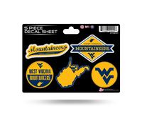 Hoja de calcoman as troqueladas de 5 piezas de Rico Industries de los West Virginia Mountaineers de la NCAA