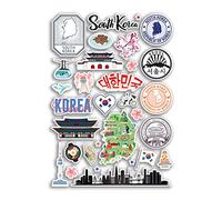 Hoja de calcomanías A4 de Corea del Sur, calcomanías de vinilo - mapa de la ciudad coreana del aeropuerto sello de horizonte bandera de viaje vacaciones cultura estética #79991