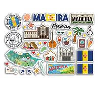 Hoja de calcomanías A5 con diseño de monumentos de Madeira, sellos de aeropuerto de playa de Portugal, bandera de horizonte de viaje, vacaciones, equipaje #80288