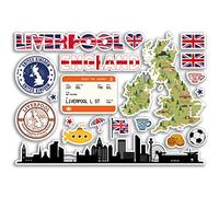 Hoja de calcomanías A5 de Liverpool, pegatinas de vinilo, sellos rústicos, mapa de la bandera del horizonte de viaje, vacaciones, ciudad, Reino Unido, Reino Unido, Inglaterra, estética #80437