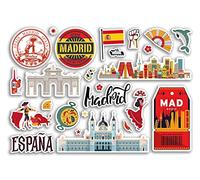 Hoja de calcomanías A5 de Madrid, emblemas de España, sello de vacaciones, mapa de verano, bandera de viaje, ciudad, equipaje, álbumes de recortes, #79036