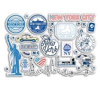 Hoja de calcomanías A5 de Nueva York, azul de Nueva York, calcomanías de vinilo - mapa de la ciudad de Nueva York de Estados Unidos, bandera del horizonte del aeropuerto, viajes, vacaciones, cultura