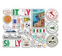 Hoja de calcomanías A5 de Sicilia emblemáticos, calcomanías de vinilo, sellos de Italia Sicilia, horizonte, bandera, mapa, viajes, vacaciones, ciudad, álbum de recortes, estético, #81987