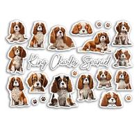 Hoja de calcomanías tamaño A5 King Charles Spaniel, calcomanías de vinilo - Cavalier, perro, cachorro, raza, animales, álbumes de recortes, etiqueta estética para niñas y niños, #81515