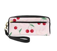 Hoja De Cereza Roja Rosa, Bolsa de Maquillaje Bolsa de cosméticos Bolsa de Aseo de Viaje portátil Estuche de Cuero para Mujeres y niñas