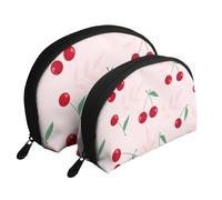 Hoja De Cereza Roja Rosa, Bolsa de Maquillaje de Concha, Monedero pequeño para Mujer, Bolsa de artículos de tocador, Bolsa de cosméticos, 2 Piezas
