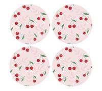 Hoja de Cereza Rosa roja,Posavasos Redondos de Corcho MDF, Almohadilla para Tazas, Juego de 4 Posavasos para Bebidas