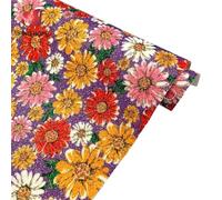 Hoja De Cuero SintéTico Brillante 3 hojas de costura de piel sintética con purpurina y estampado de margaritas brillantes de 20 x 30 cm for hacer broches, lazos for el pelo y pendientes.(PURPLE)