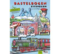 Hoja de manualidades ferroviarias para niños mayores de 5 años para hacer juguetes de papel con la estación, el puente, el tren, la locomotora y el ... Brücke, Zug zum Basteln für Kinder ab 5+
