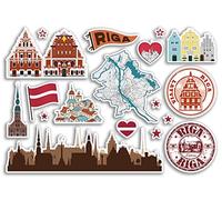 Hoja de pegatinas A5 Riga Landmarks Vinilo Pegatinas - Letonia Aeropuerto Sellos Skyline Flag Map Viajes Vacaciones Scrapbooking Ciudad Equipaje #79144