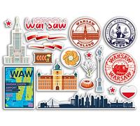 Hoja de pegatinas A5 Varsovia Monumentos de vinilo Pegatinas - Polonia Aeropuerto Sellos Skyline Bandera Mapa Viajes Vacaciones Scrapbooking Ciudad Equipaje #79135