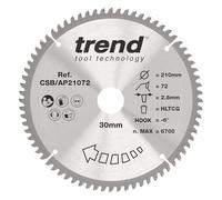Hoja de sierra circular de aluminio y plástico Trend, 210 mm de diámetro, orificio de 30 mm, 72 dientes, corte de 2,8 mm, gancho de -6°, TCT, Acabado extrafino, CSB/AP21072