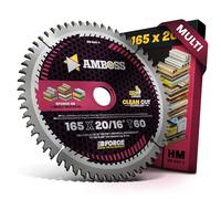 Hoja de sierra circular HM 165x20 16 Z60 de diente plano con cambio de fase para corte fino múltiple. AMBOSS WERKZEUGE® Hoja de sierra 165mm + anillo reductor 16 20mm. 165x20 165x16 compatible con