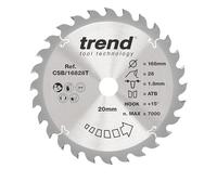 Hoja de sierra circular inalámbrica Trend Wood, 168 mm de diámetro, orificio de 20 mm, 28 dientes, corte de 1,8 mm, gancho de +15°, TCT, acabado medio, CSB/16828T