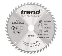 Hoja de sierra circular para madera Trend, diámetro de 235 mm, orificio de 30 mm, 48 dientes, corte de 2,8 mm, gancho de +15°, TCT, acabado fino, CSB/23548