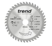 Hoja de sierra circular Trend para laminado y HPL, 140 mm de diámetro, orificio de 20 mm, 42 dientes, corte de 1,8 mm, +4° Hook, TCT, acabado superfino, CSB/PT14042