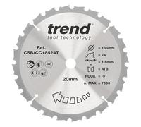 Hoja de sierra ingletadora inalámbrica para madera Trend, 185 mm de diámetro, orificio de 20 mm, 24 dientes, corte de 1,6 mm, gancho de -5°, TCT, Acabado medio, CSB/CC18524T
