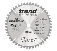 Hoja de sierra ingletadora inalámbrica para madera Trend, 185 mm de diámetro, orificio de 20 mm, 48 dientes, corte de 1,6 mm, gancho de -5°, TCT, acabado fino, CSB/CC18548T