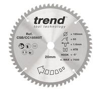 Hoja de sierra ingletadora inalámbrica Trend Wood, 185 mm de diámetro, orificio de 20 mm, 60 dientes, corte de 1,6 mm, gancho de -5°, TCT, acabado extrafino, CSB/CC18560T