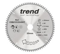 Hoja de sierra ingletadora inalámbrica Trend Wood, 254 mm de diámetro, orificio de 30 mm, 80 dientes, corte de 2,1 mm, gancho de -5°, TCT, acabado extrafino, CSB/CC25480T