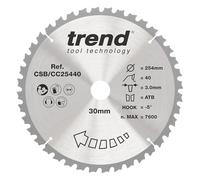 Hoja de sierra ingletadora para madera Trend, 254 mm de diámetro, orificio de 30 mm, 40 dientes, corte de 3 mm, gancho de -5°, TCT, acabado medio, CSB/CC25440