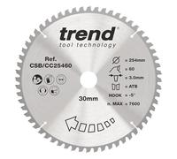 Hoja de sierra ingletadora para madera Trend, 254 mm de diámetro, orificio de 30 mm, 60 Dientes, corte de 3 mm, gancho de -5°, TCT, acabado fino, CSB/CC25460