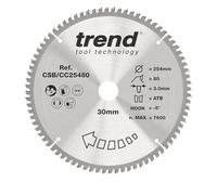 Hoja de sierra ingletadora Trend Wood, 254 mm de diámetro, orificio de 30 mm, 80 dientes, corte de 3 mm, gancho de -5°, TCT, acabado extrafino, CSB/CC25480