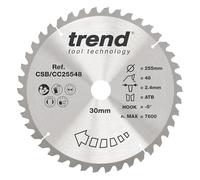Hoja de sierra ingletadora Trend Wood, 255 mm de diámetro, orificio de 30 mm, 48 dientes, corte de 2,4 mm, -5° Hook, TCT, acabado medio, CSB/CC25548