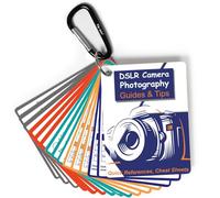 Hoja de Trucos DSLR para Canon, Nikon, Sony, Accesorios de cámara, Tarjetas de Referencia rápida, guías de fotografía y Consejos: ajustes, exposición, Modos, composición, iluminación, etc. 4 x 3