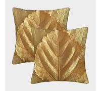Hoja Dorada Fundas De Cojín Juego De 2 Suave Plantas Funda De Almohada Cuadrado Fundas para Cojines para Sala Sofá Cama Decoración para Hogar 50x50cm