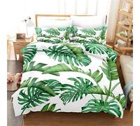 Hoja Funda Nórdica Estilo Tropical Juego de Cama de 3 Piezas Microfibra Juego de Funda de Edredon 200x200cm y 2 Fundas de Almohada 50x75cm, con Cremallera K2103