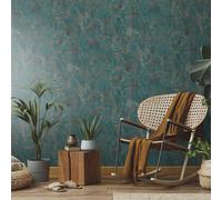 Hoja Grande Vinilo Papel Pintado 10373-19 Azulado Metálico Oro Tropical Erismann